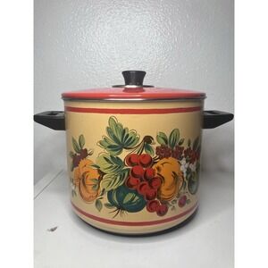 VTG Holt Howard France Fruit Festival Enamel Stock Pot 10" Red Orange Lid Retro